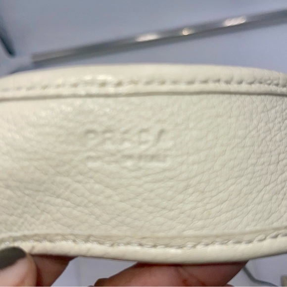 Slightly Used White leather & tan woven jute Prada belt with silver-tone - Picture 9 of 12